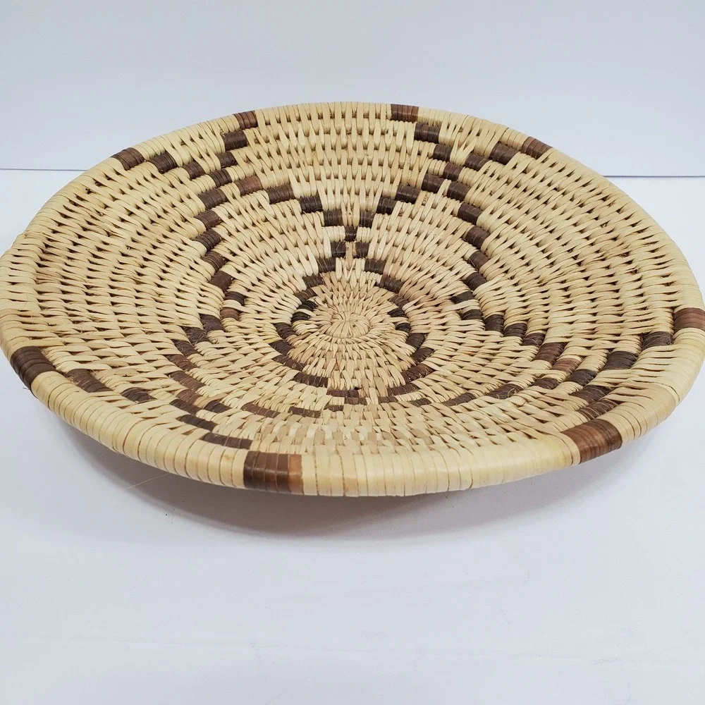 Native Woven Round Basket Decorative Wall Art Natural Tan Brown 9.5 in
